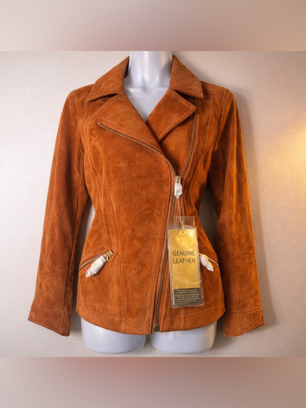 NEW Rust Orange Suede Leather Moto Jacket S/M